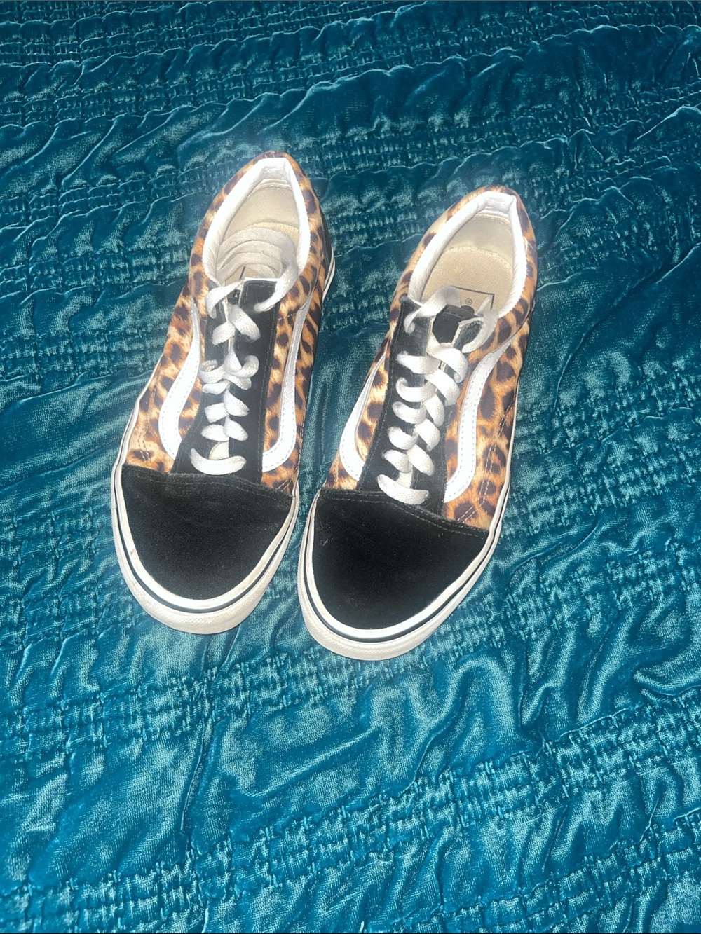 Vans Leopard Print Low-Top Sneakers with Black Toe and White Stripe